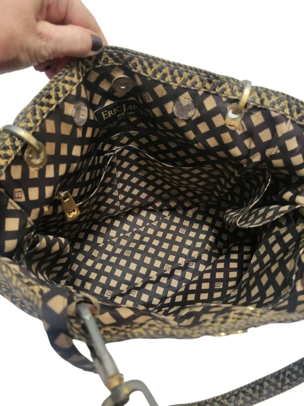 Eric Javits Woven Raffia Shoulder Bag Tote Double Handle Organizer
